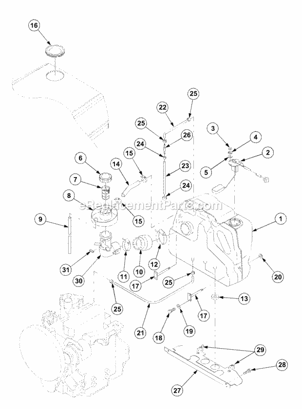Fuel Line Diagram and Parts List for 7532 54AF44G-710, 54AH44G-710, 54AN44G-710 Cub Cadet Lawn Tractor